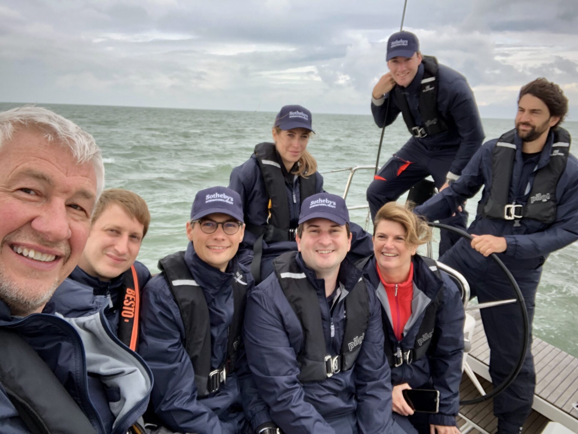 The Belgium Sotheby's International Realty team on board of the sail boat during the race for leaders on the Belgian real estate markt. 